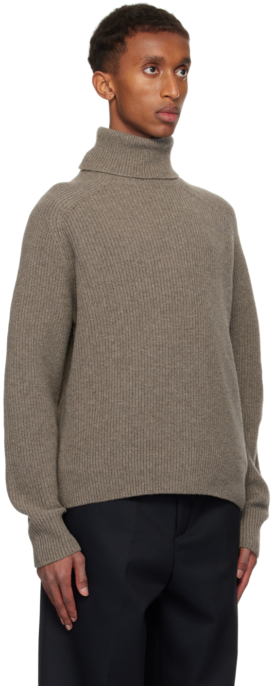 HUGO BOSS TAUPE RECYCLED WOOL TURTLENECK