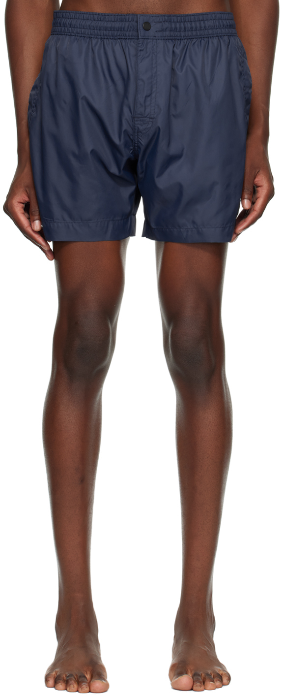 Shop Hugo Boss Navy Double B Monogram Swim Shorts In Navy 413