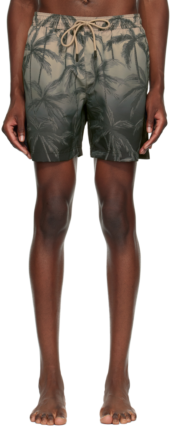 HUGO BOSS KHAKI PRINTED SWIM SHORTS 