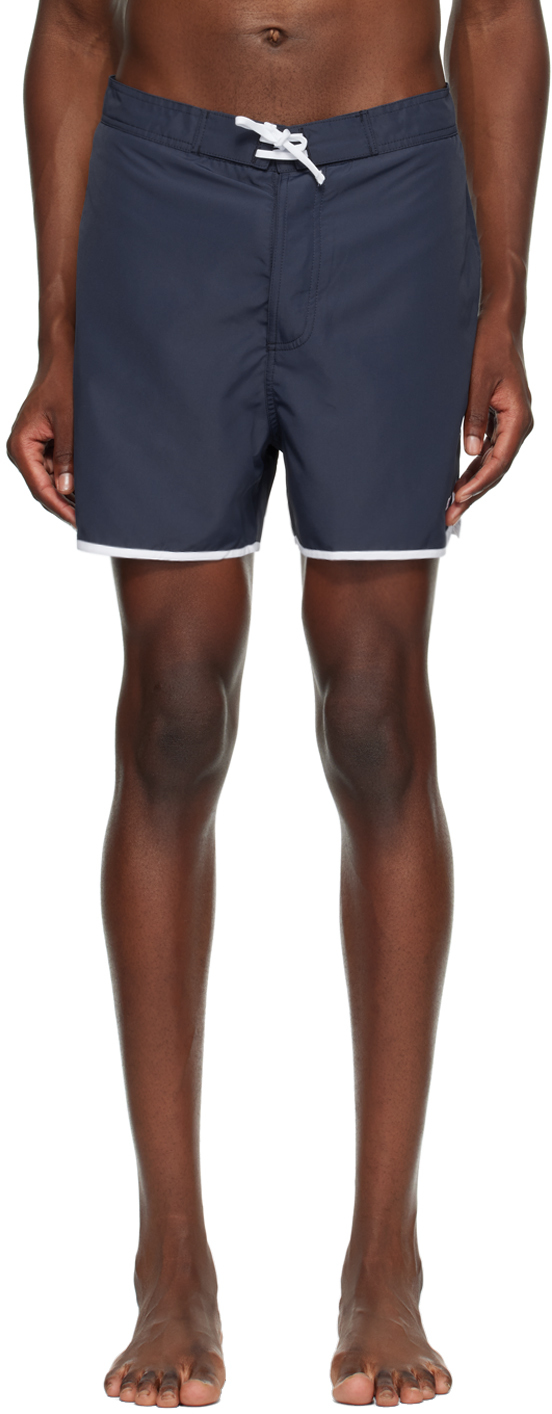 Shop Hugo Boss Navy Embroidered Logo Swim Shorts In Navy 413