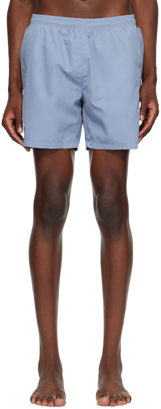 Shop Hugo Boss Blue Stripe Swim Shorts In Open Blue 490