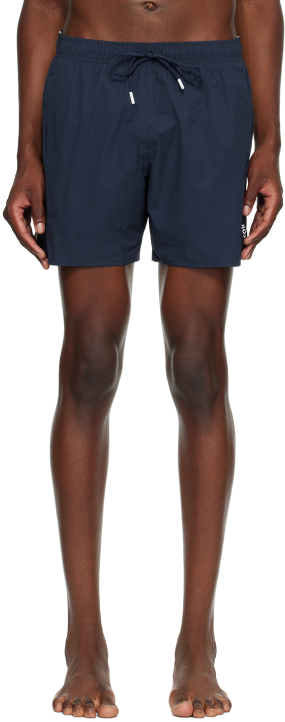 Navy Signature Stripe Swim Shorts