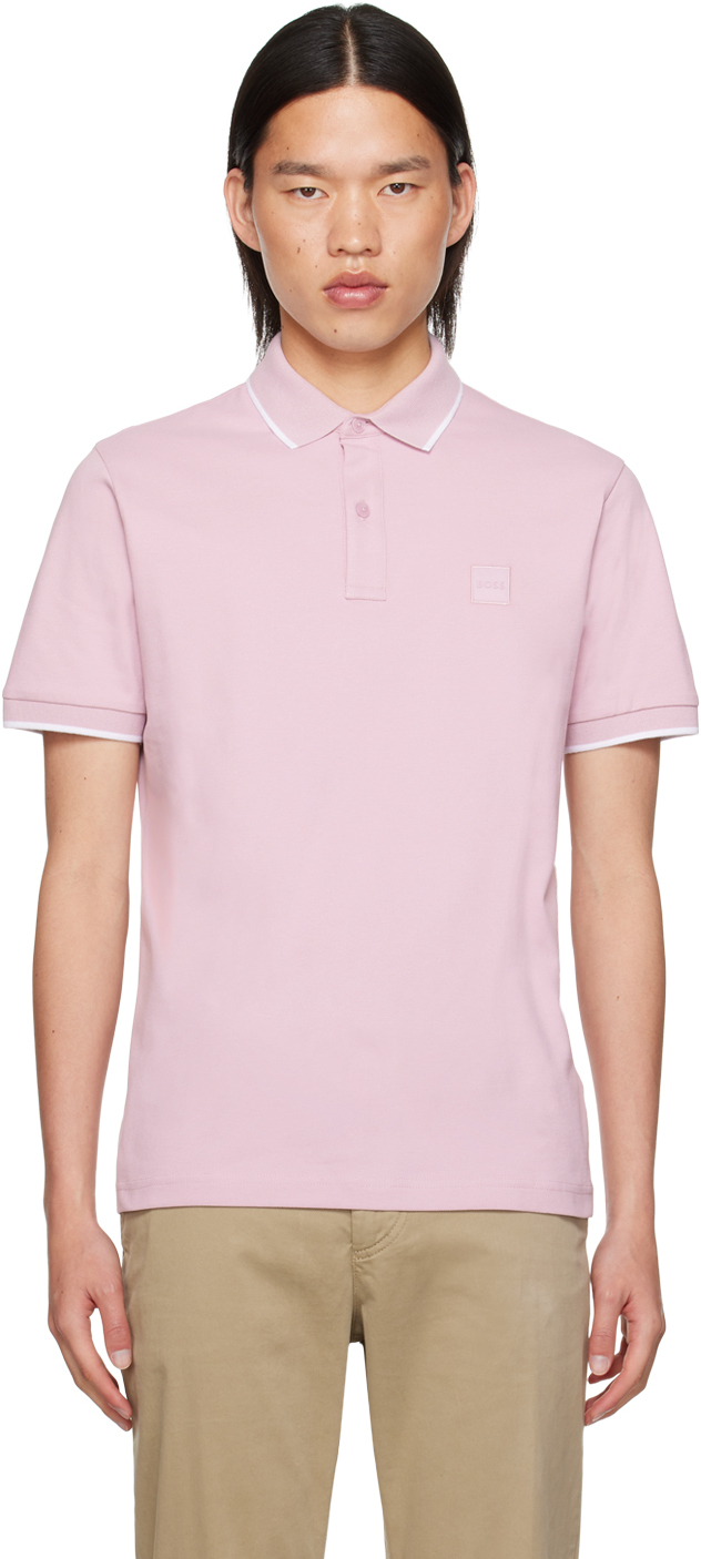 Shop Hugo Boss Pink Patch Polo In 548-open Purple