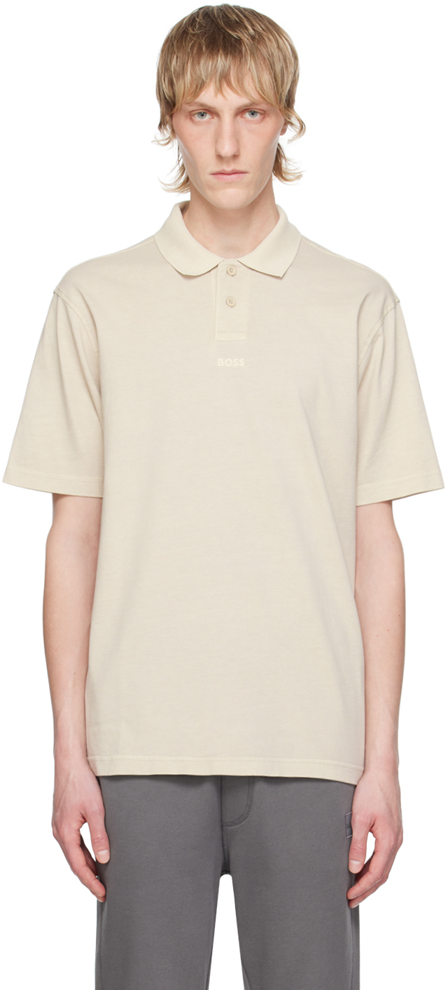 Shop Hugo Boss Beige Embroidered Polo In 271-light Beige