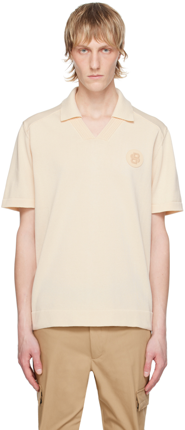 Shop Hugo Boss Beige Patch Polo In 131-open White