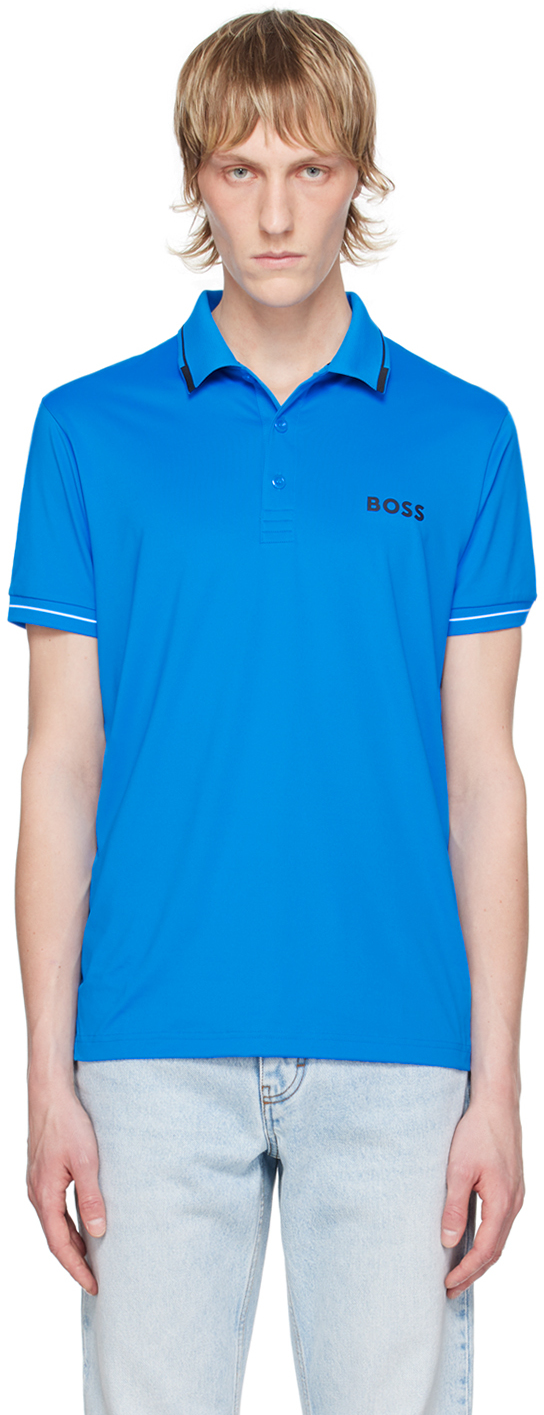 Shop Hugo Boss Blue Bonded Polo In 461-open Blue