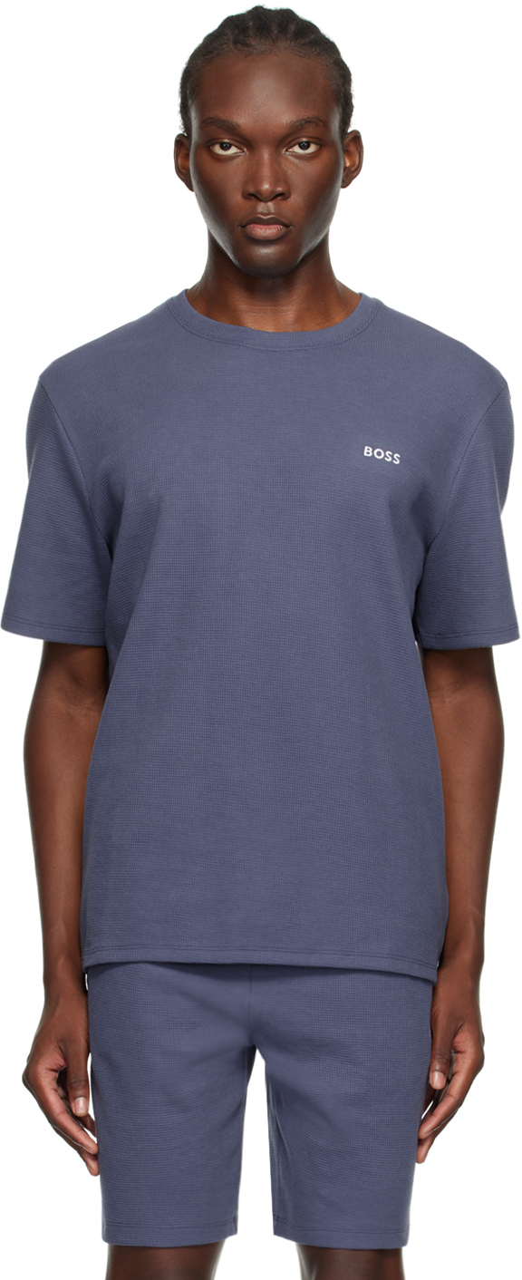 Shop Hugo Boss Navy Waffle Knit T-shirt In Navy 412