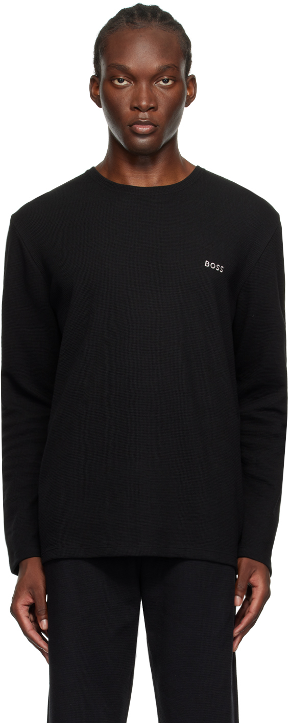 Black Waffle Knit Long Sleeve T-Shirt