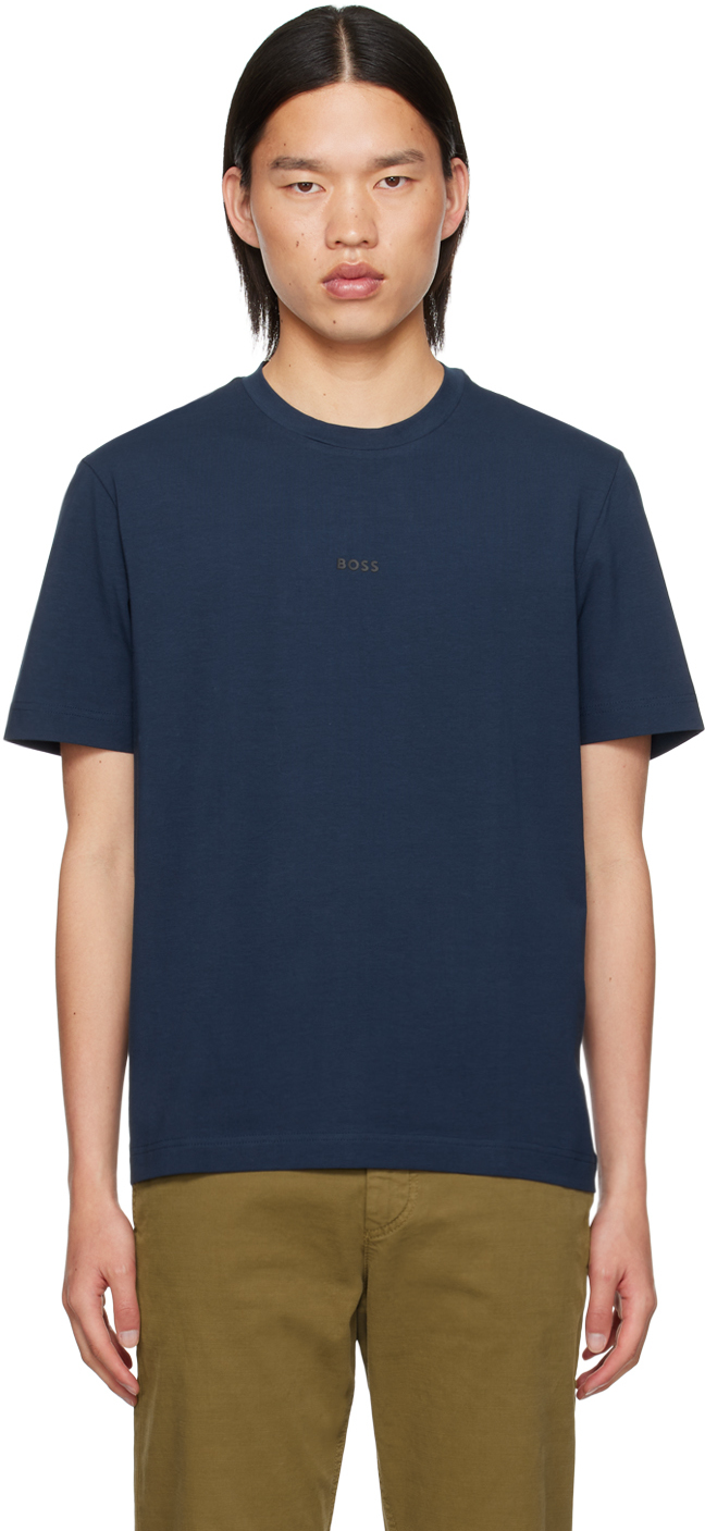 Shop Hugo Boss Navy Printed T-shirt In 464-open Blue