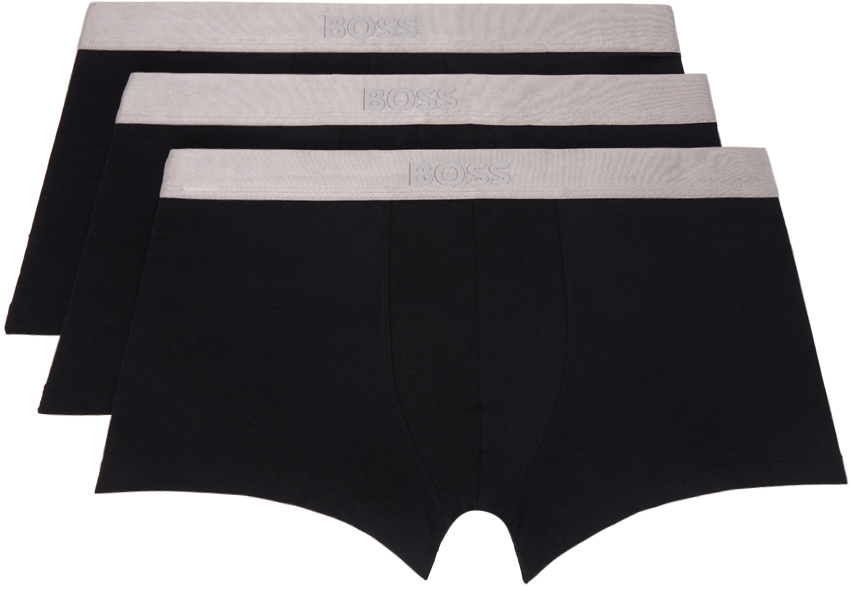 Shop Hugo Boss Three-pack Black Metallic Boxer Briefs In Black 001