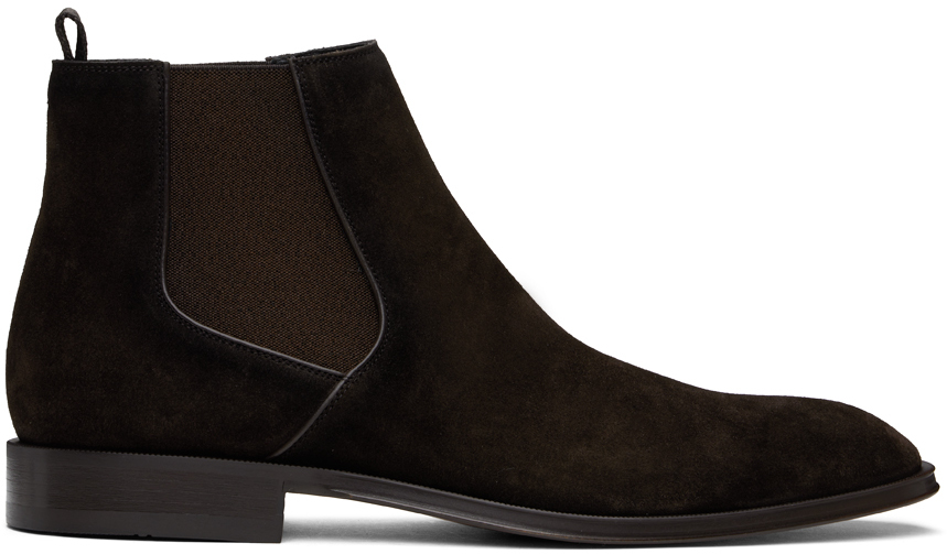 Shop Hugo Boss Brown Leather Chelsea Boots In 201-dark Brown