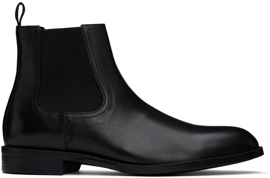 Shop Hugo Boss Black Leather Chelsea Boots In 001-black