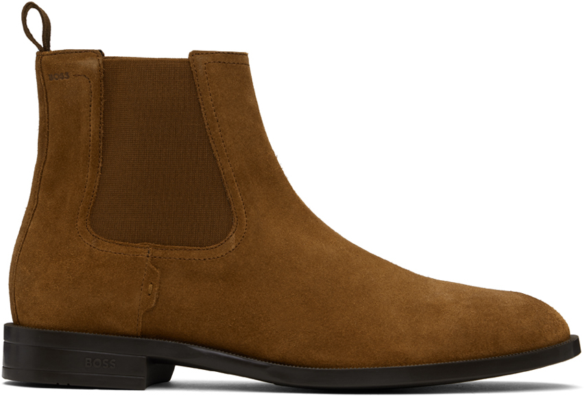 Shop Hugo Boss Tan Suede Chelsea Boots In 210-medium Brown