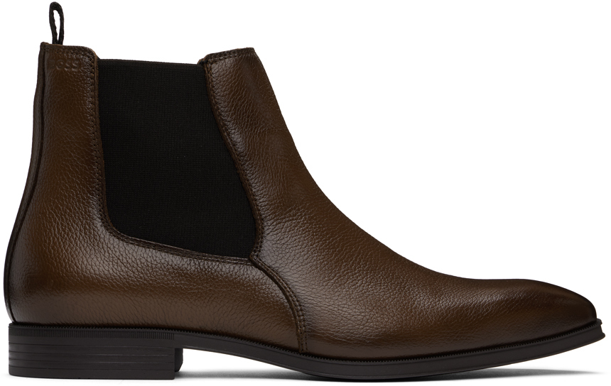 Shop Hugo Boss Brown Leather Chelsea Boots In 210-medium Brown