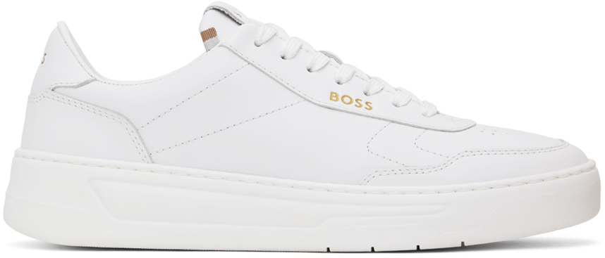 スニーカー BOSS Logo-Plaque Leather Sneakers White White Leather Logo Sneakers by BOSS on Sale