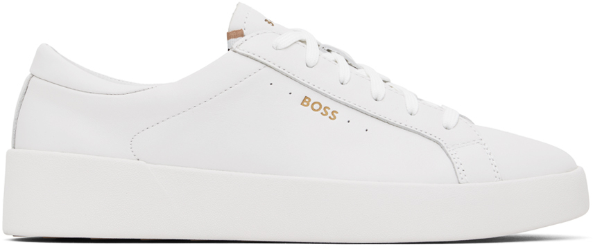 Shop Hugo Boss White Belwar Tennis Sneakers In 100-white