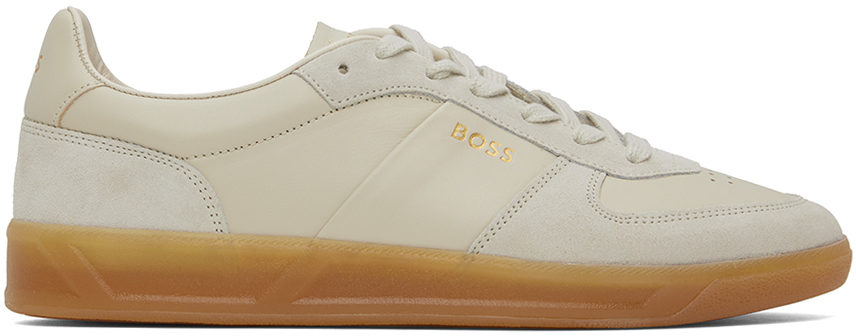 Beige Leather-Suede Sneakers