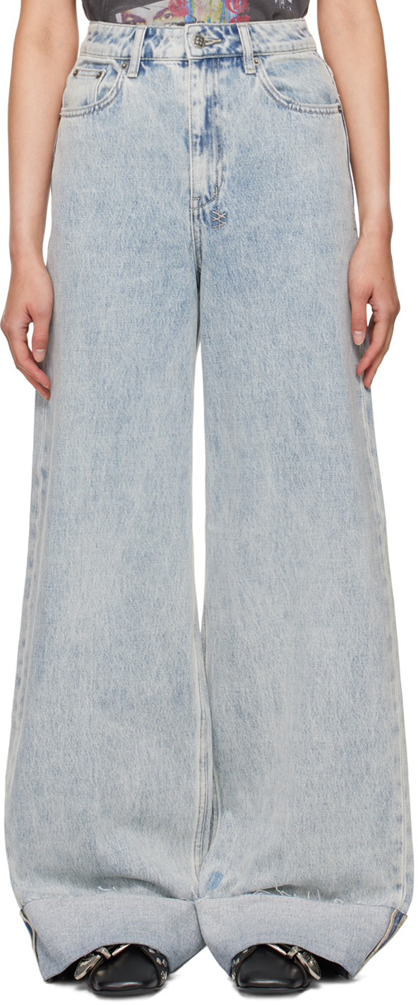 Shop Ksubi Blue Strider Worn Cuffed Jeans In Denim