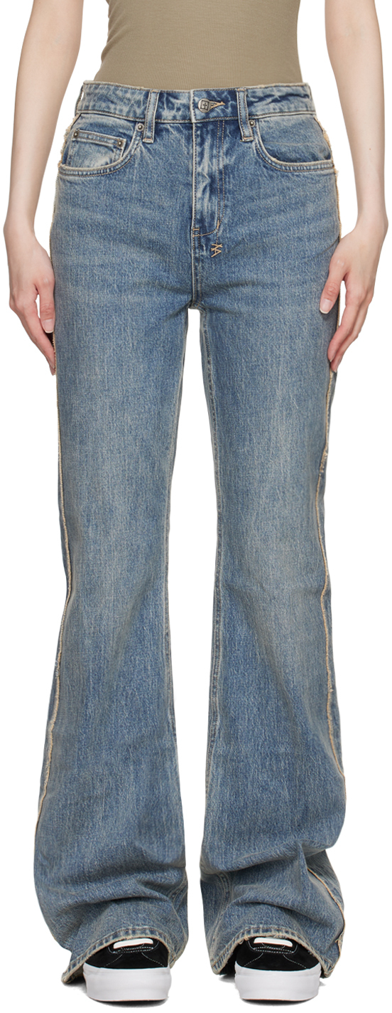 Shop Ksubi Blue Soho Frayed Jeans In Medium Wash