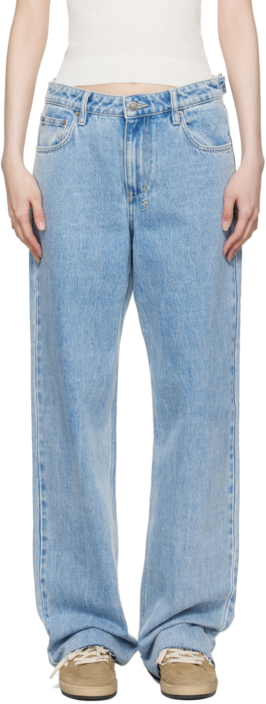 KSUBI BLUE LOW RIDER TORN UP JEANS 