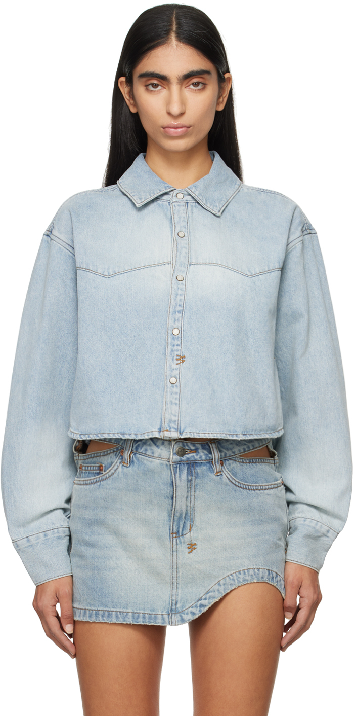 Shop Ksubi Blue Alabama Crop Long Sleeve Paragon Denim Shirt