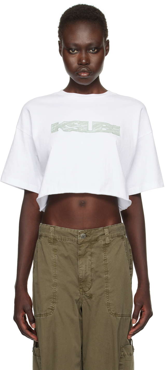 Shop Ksubi White Unchained Oh G Crop T-shirt In 010 White