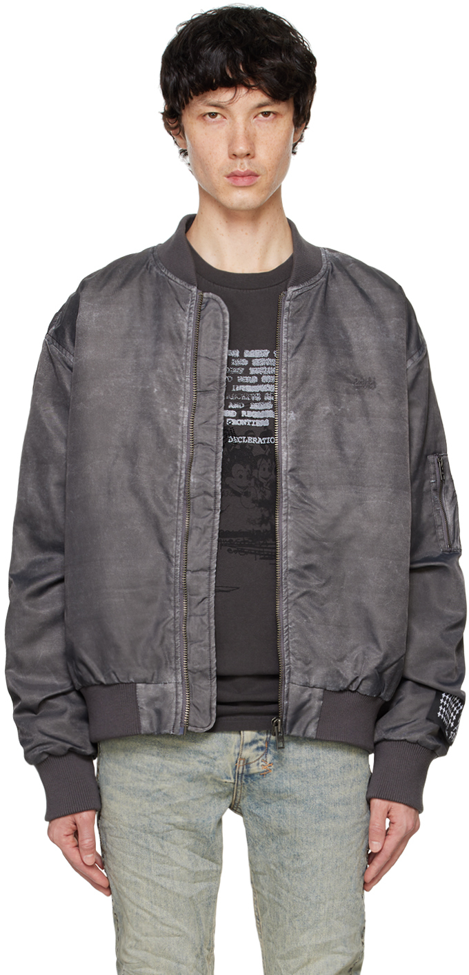 Shop Ksubi Gray Royalty Bomber Jacket In Charcoal