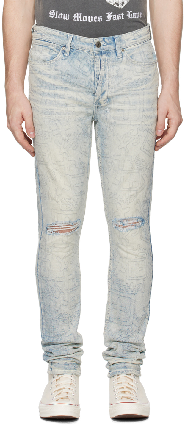 Shop Ksubi Blue Van Winkle Stencil Legacy Jeans In Denim