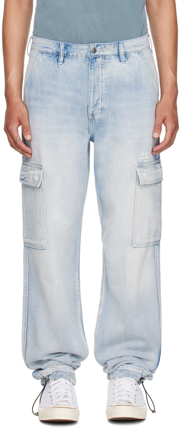 Shop Ksubi Blue Riot Denim Cargo Pants