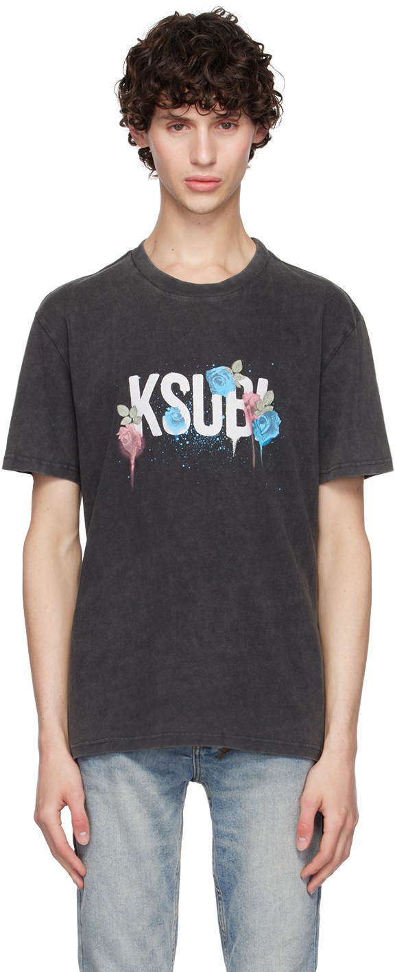 Shop Ksubi Gray Graff Rose Kash T-shirt In Grey