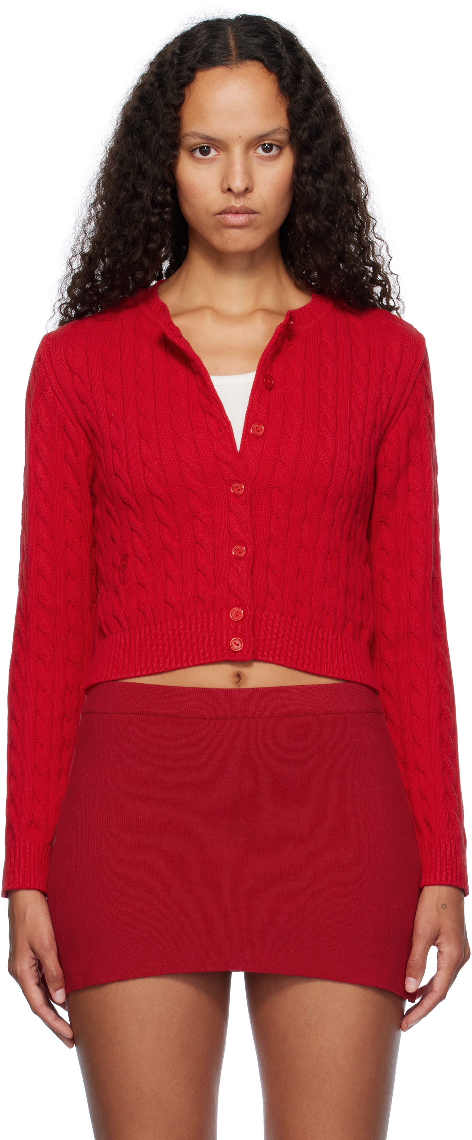 Red Dudley Cable Knit Cardigan