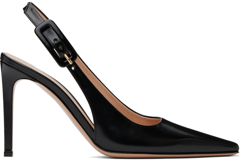 Shop Gianvito Rossi Black Slingback Tokio Leather Heels In Nero