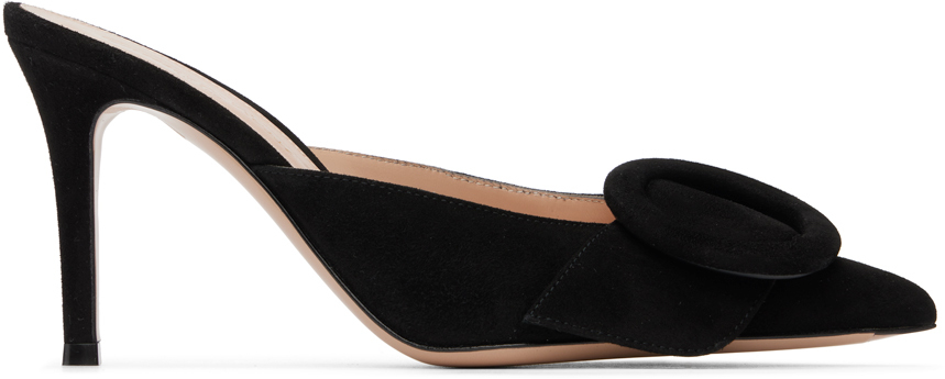 【関税込み】Gianvito Rossi ブラック Portofino 85 ミュール GIANVITO ROSSI Portofino 85 suede sandals | NET-A-PORTER