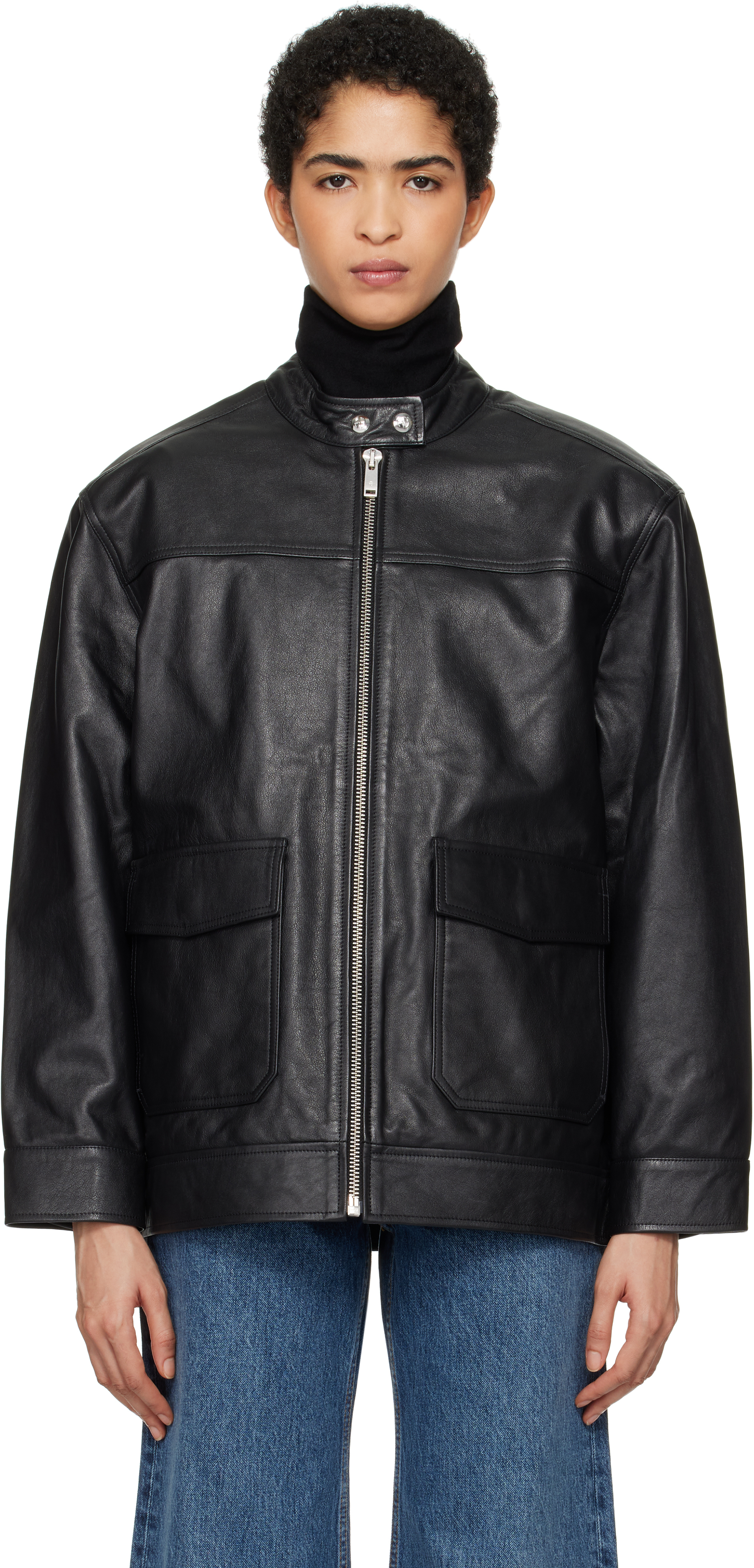 ANINE BING: Black Henry Leather Jacket | SSENSE