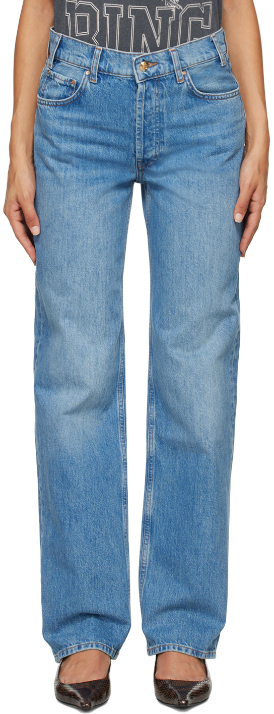 Shop Anine Bing Blue Gavin Long Jeans In Washed Blue