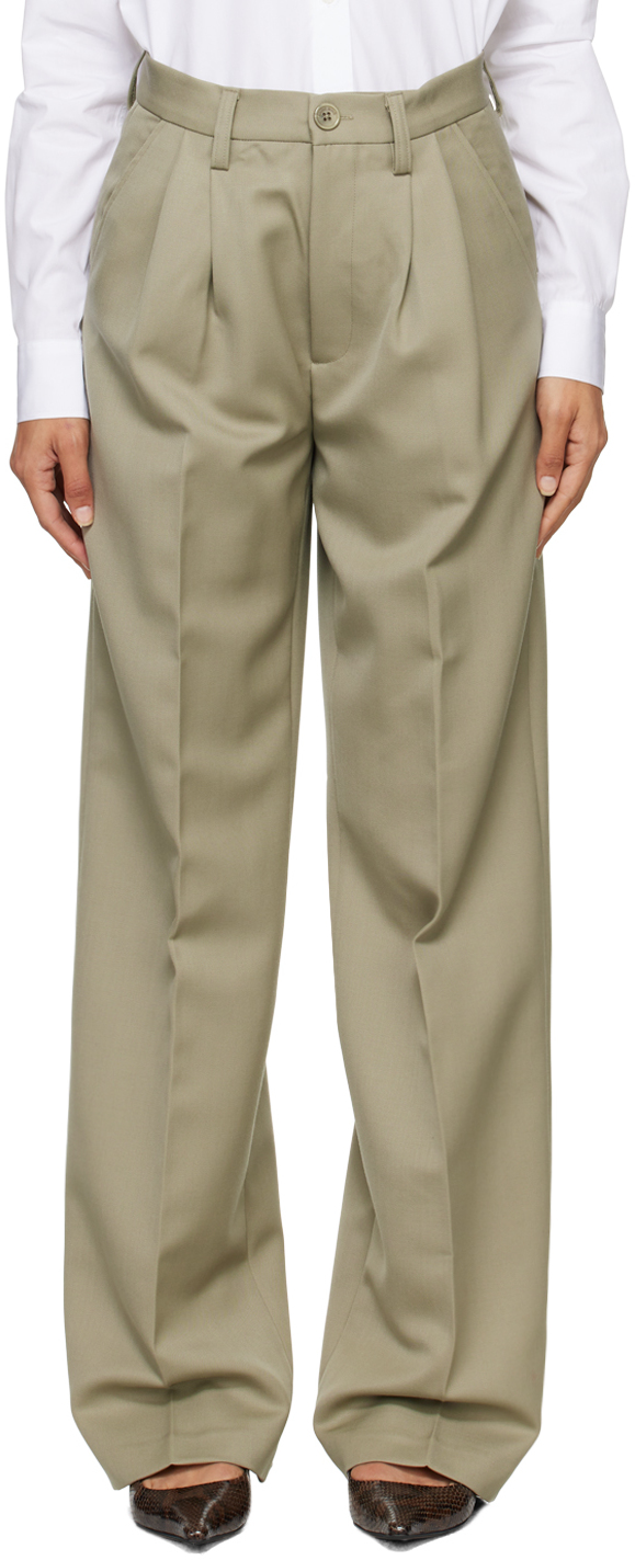 Shop Anine Bing Khaki Carrie Trousers In Green