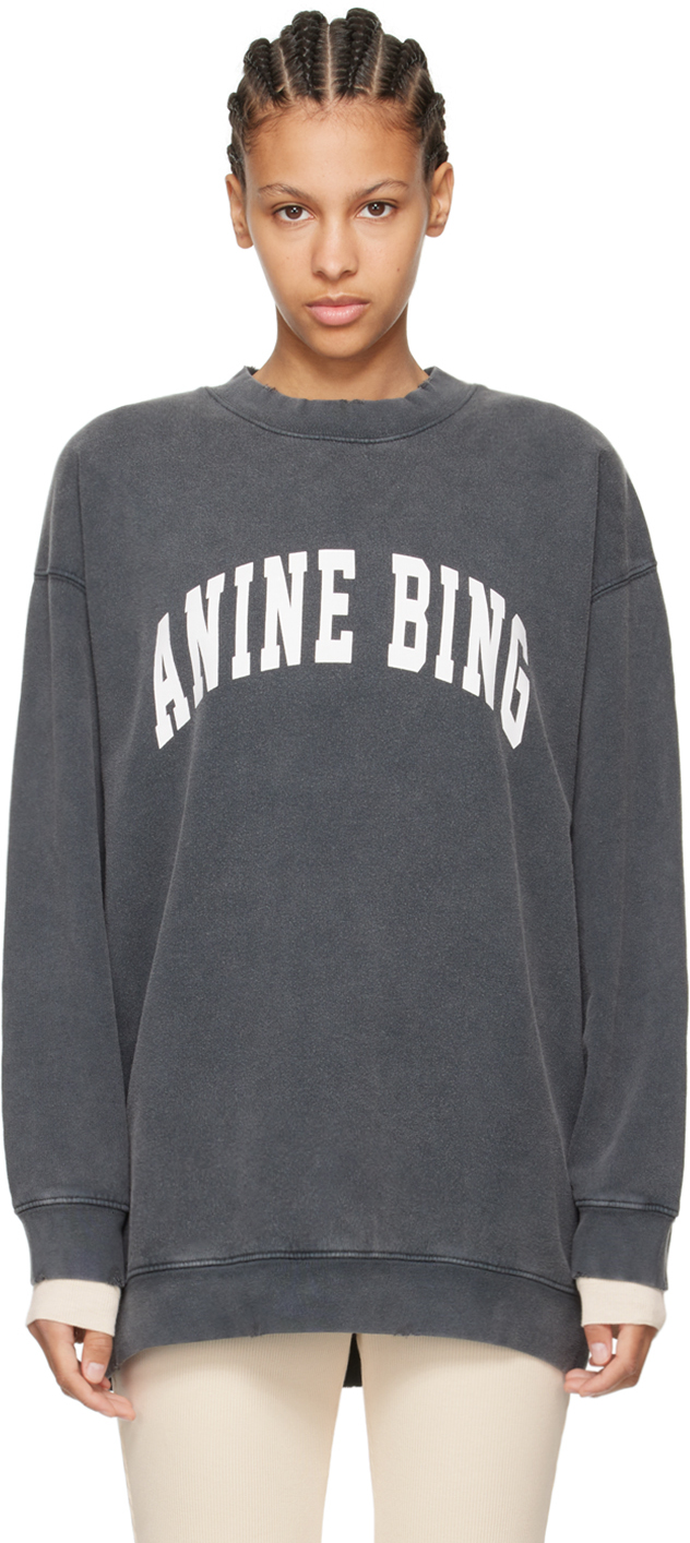 Shop Anine Bing Black Tyler Sweatshirt In Washed Black