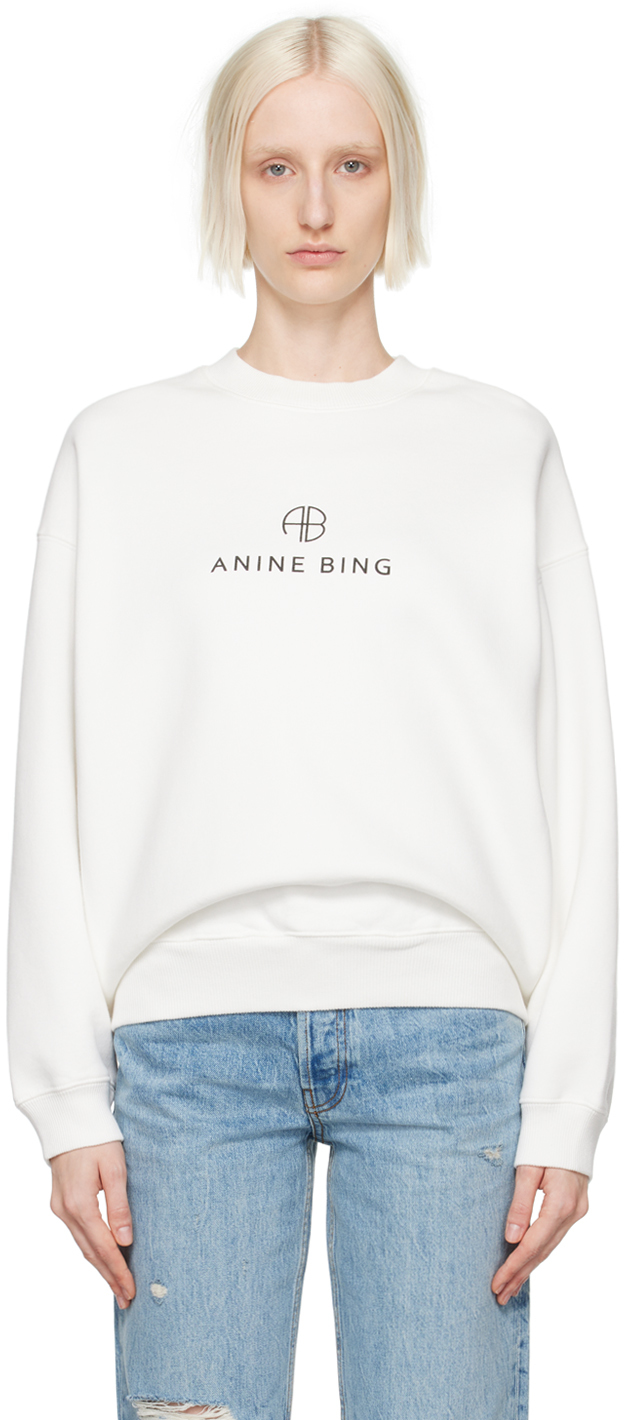 Shop Anine Bing White Jaci Sweatshirt In Ivory