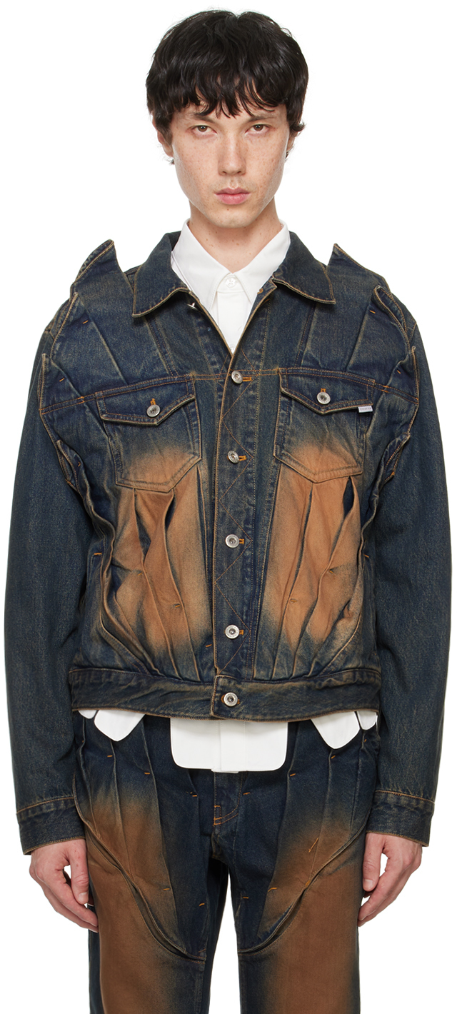 Blue Gathered Denim Jacket