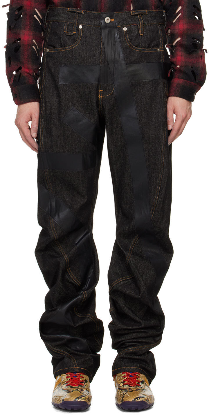 Shop Juntae Kim Black Twisted Tape Jeans