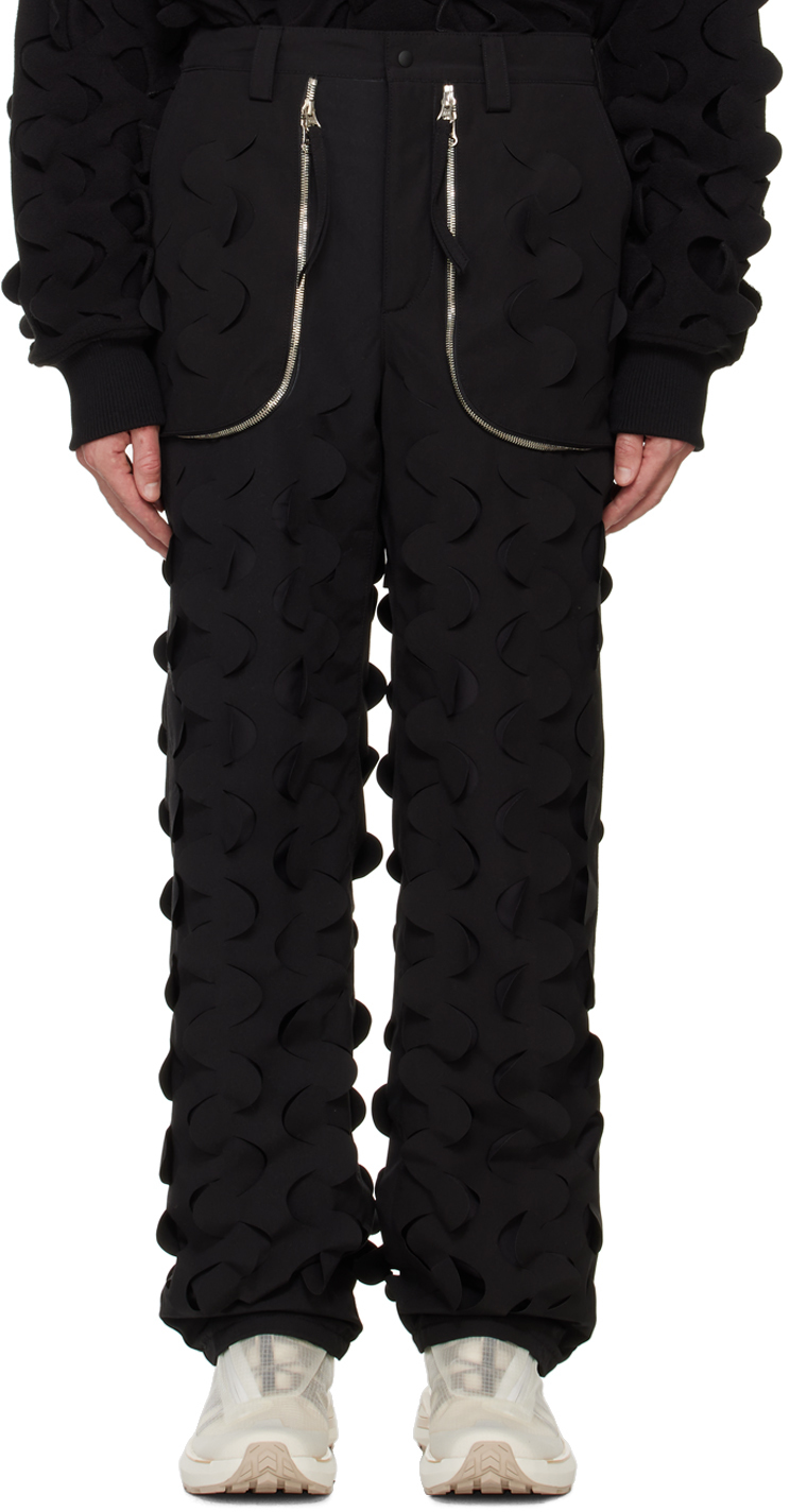 Shop Juntae Kim Black Laser-slashed Padded Trousers