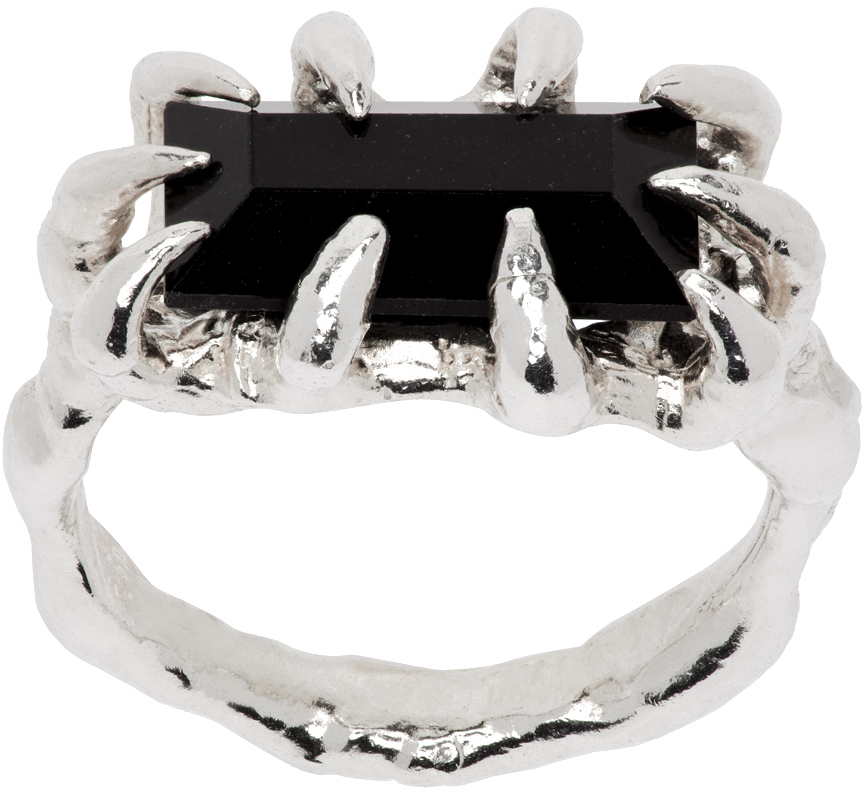 Harlot Hands Ssense Exclusive Silver Veil Ring In Sterling Silver Jet