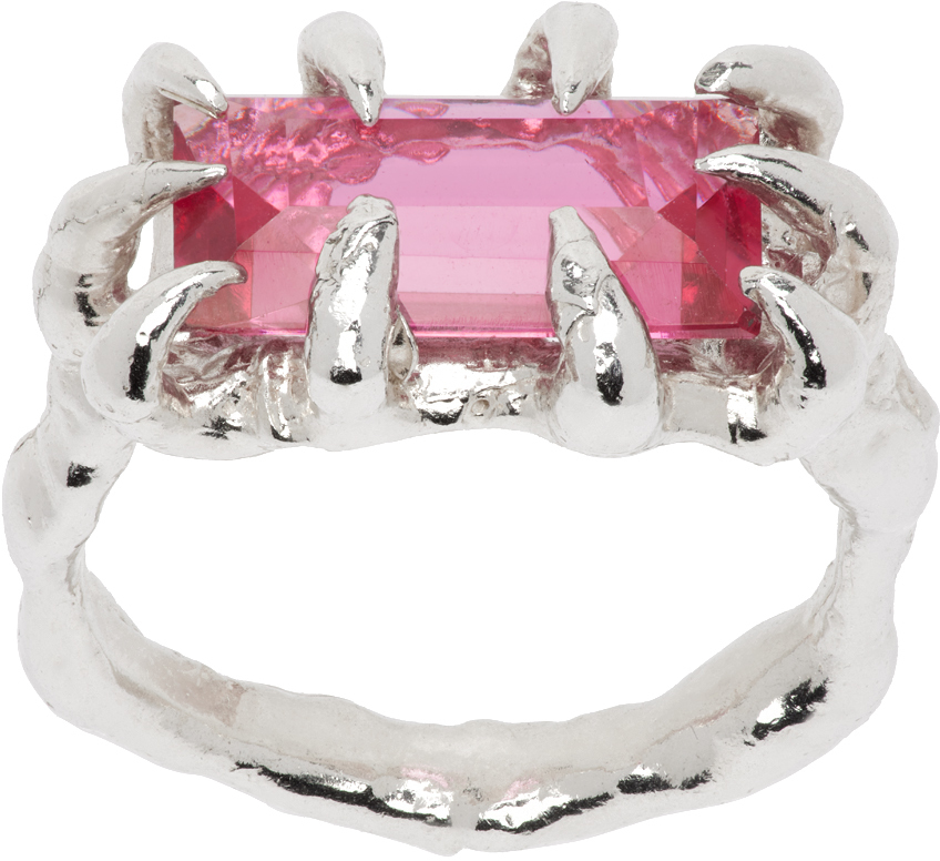 Harlot Hands Ssense Exclusive Silver Veil Ring In Rose
