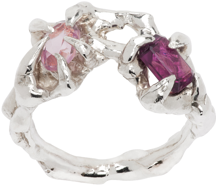 Harlot Hands Ssense Exclusive Silver Companion Ring In Silver/pink