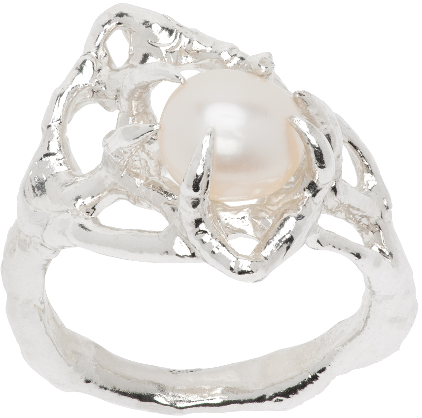 Harlot Hands Ssense Exclusive Silver Leila Ring In Freshwater Pearl