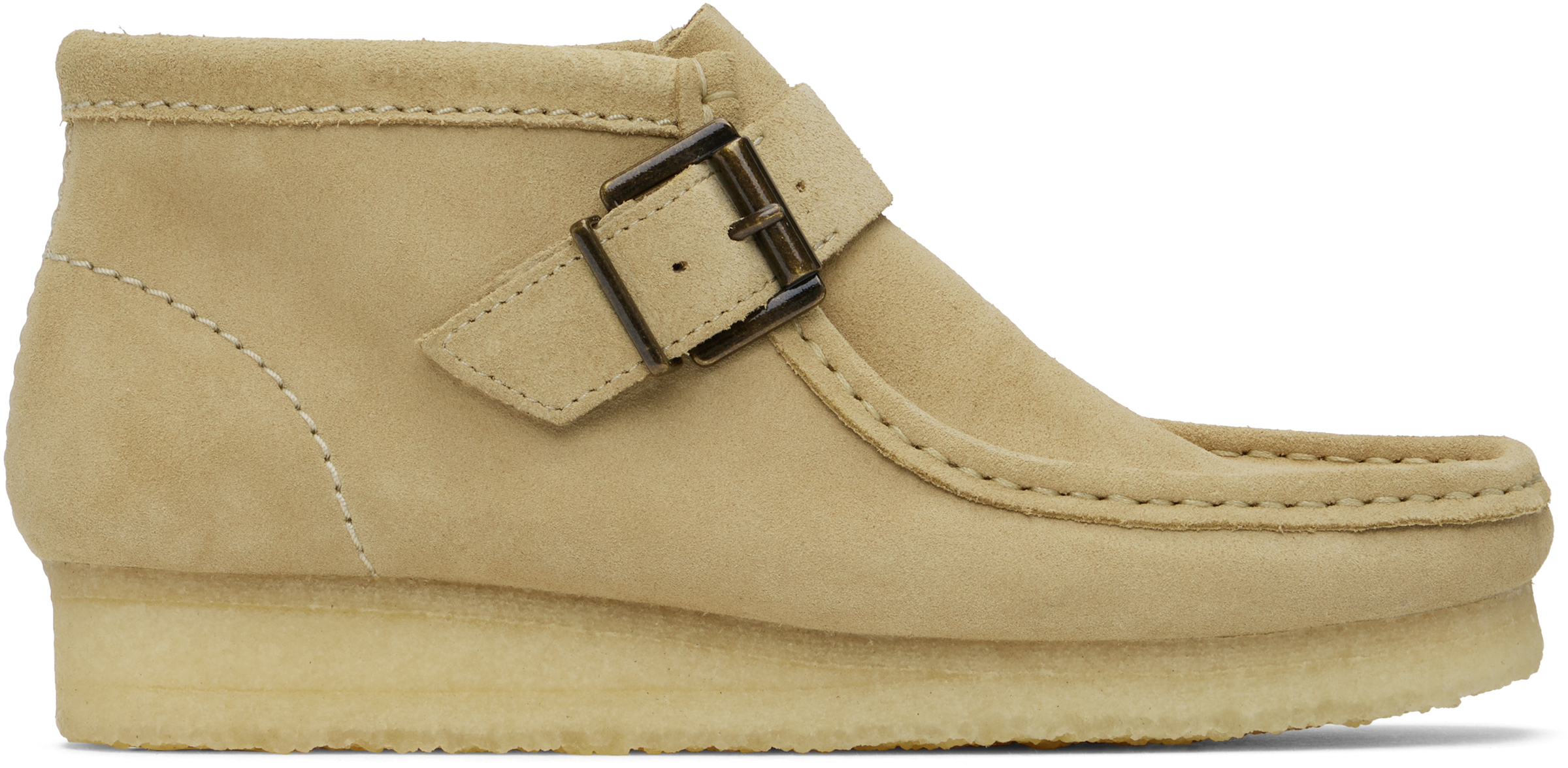 Shop Clarks Originals Beige Wallabee Buckle Boots In Maple Suede