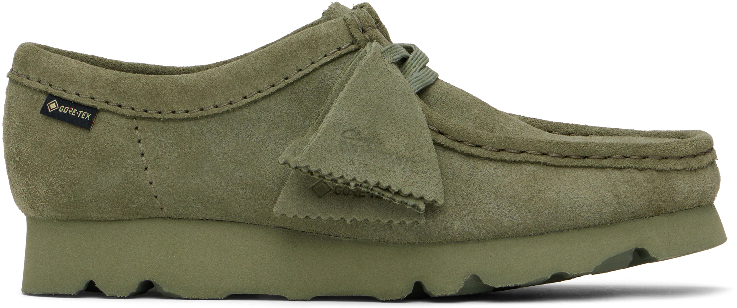 Shop Clarks Originals Green Wallabee Gtx Derbys In Khaki/green Sde