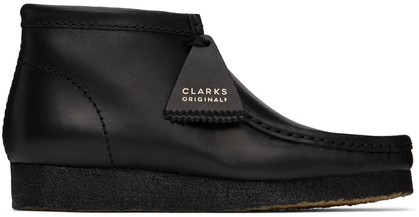 Shop Clarks Originals Black Wallabee Boots In Black Leather