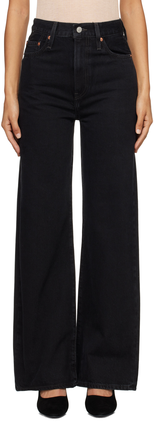 Shop Levi's Black Ribcage Wide Leg Jeans In Rosie Posie