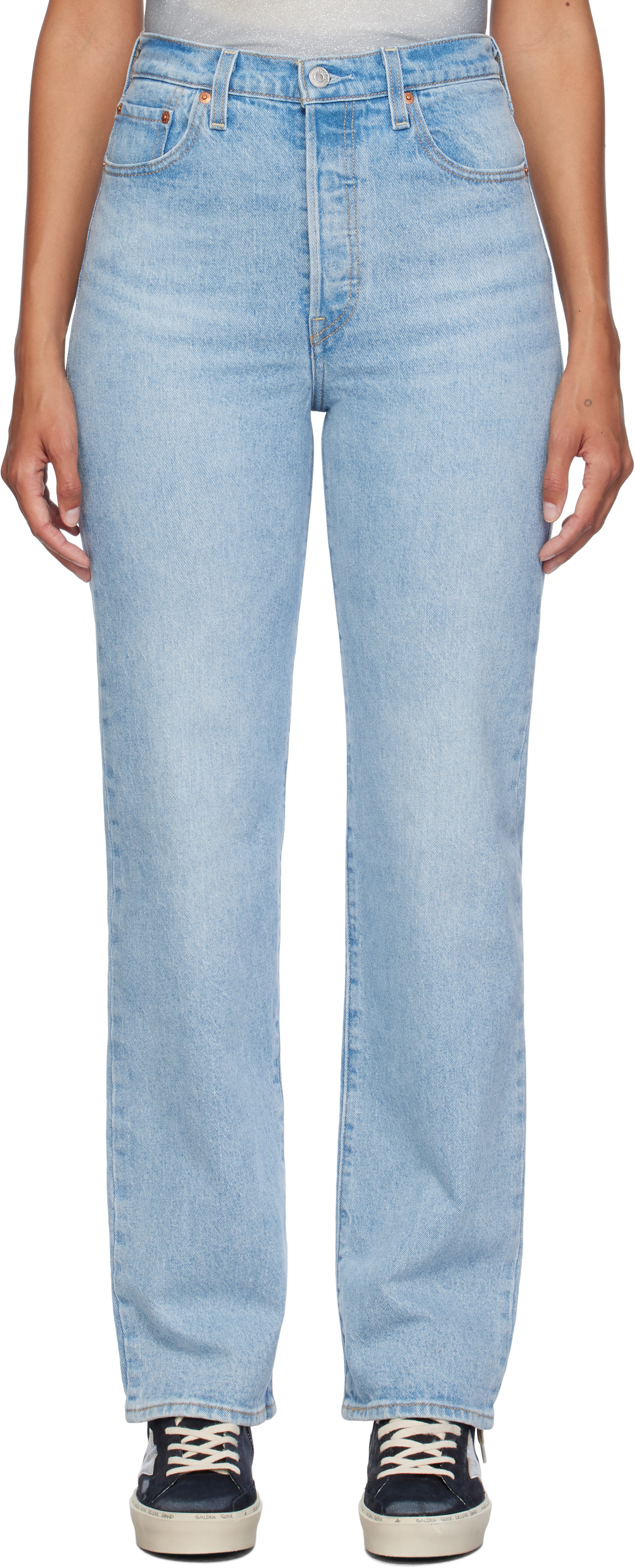 体型カバー♪【Levi's】ブルー Ribcage フルレングス ジーン Levi's: ブルー Ribcage フルレングス ジーンズ | SSENSE 日本
